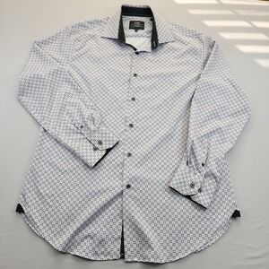 WRK Shirt Mens 16 1/2 Blue Geometric Long Sleeve Button Up 4 Way Stretch
